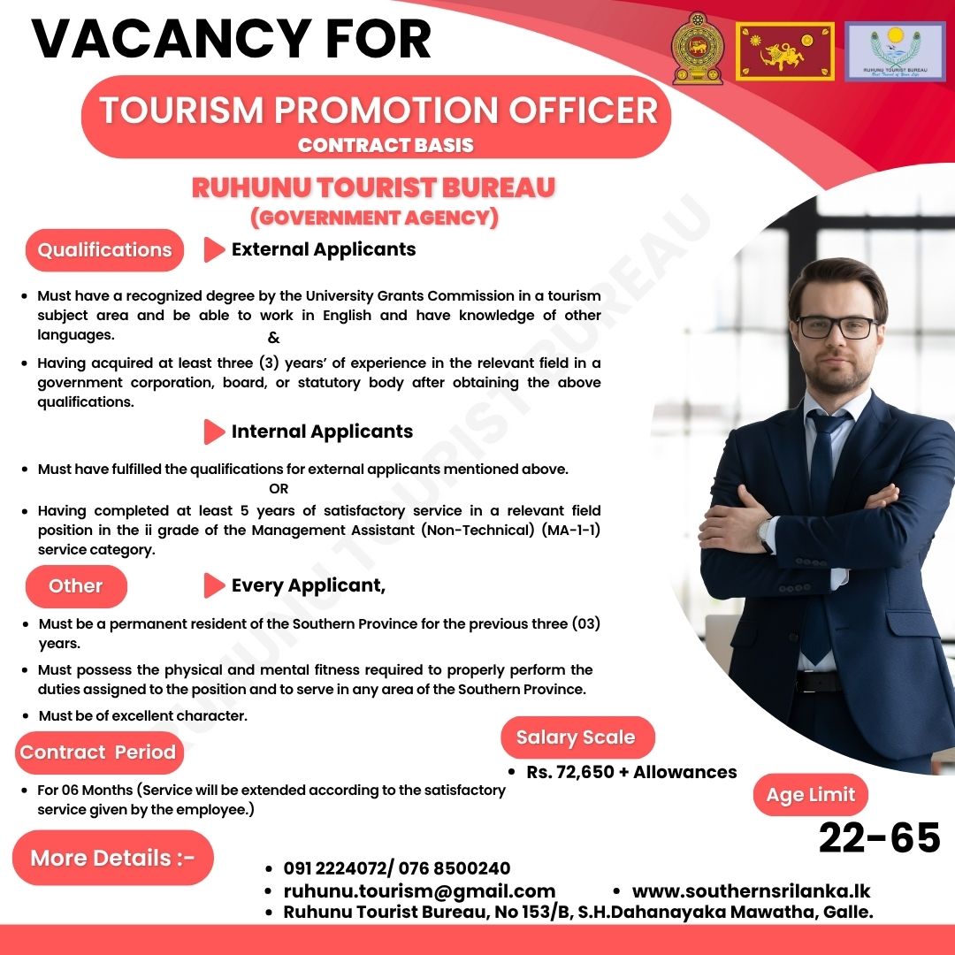 Job Vacancies For Ruhunu Tourist Bureau Southern Provincial Council